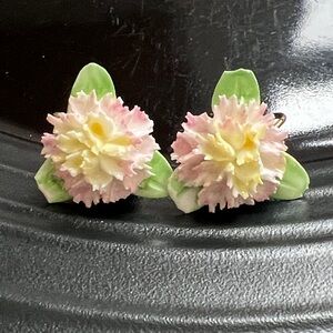 Vintage Pink Yellow Carnation Bone China/Porcelain Earrings